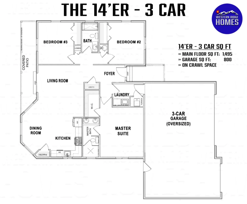 floorplans for western ridge homes 14'er layout 3 bedroom 2 bathroom