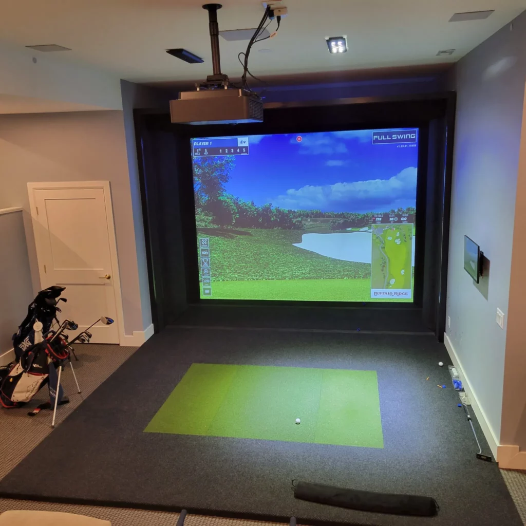 modern home with carpet full baseboards golf game
